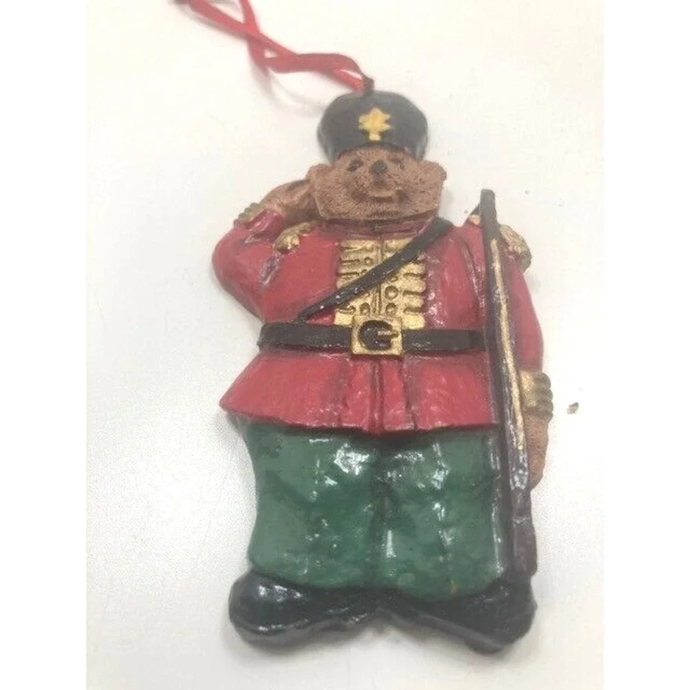 Vtg Queens Guard British Soldier Teddy Bear Ceramic 4.75 inch Christmas Ornament